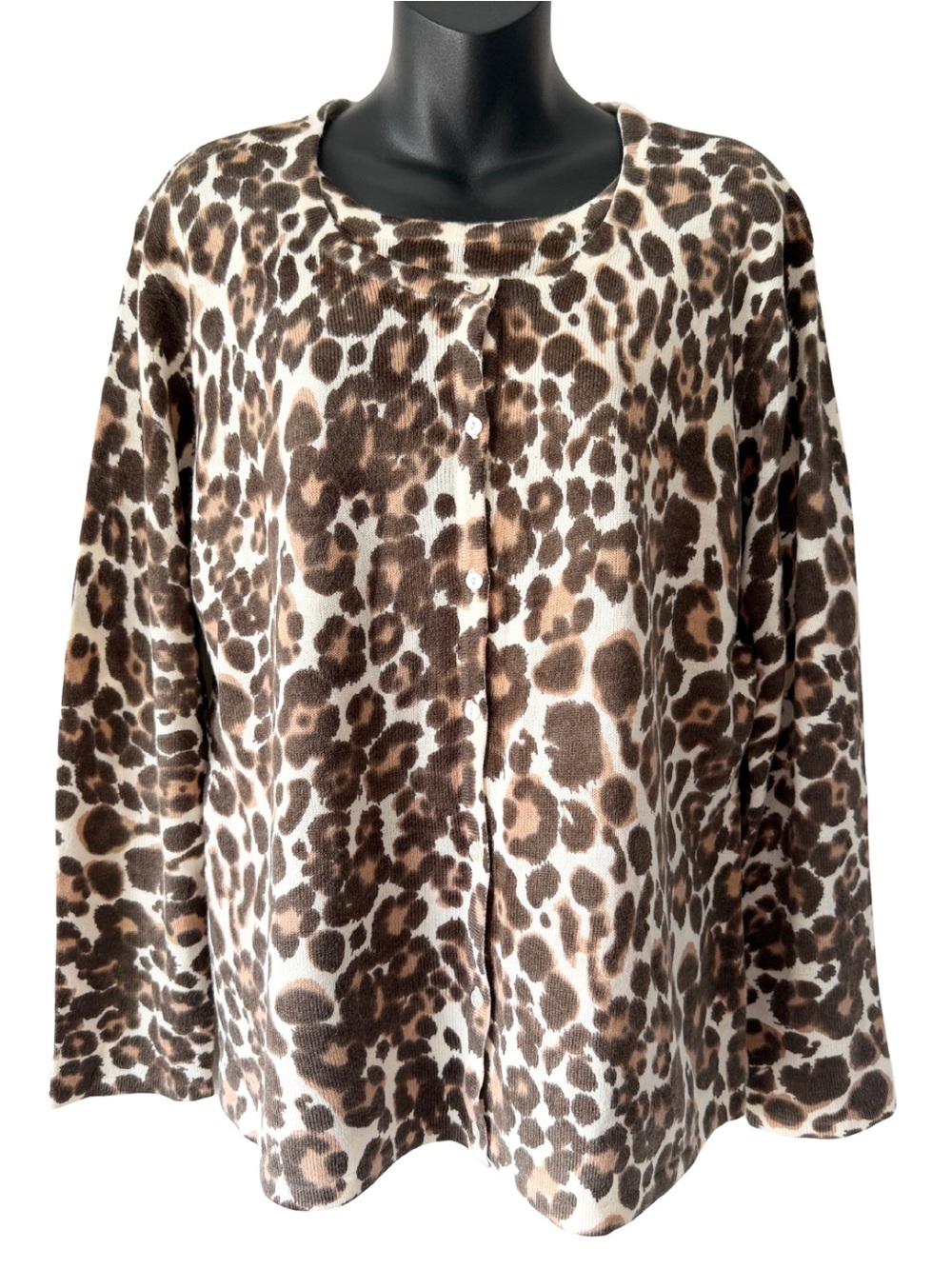 Laura Scott Leopard Print Cardigan 2Fer Top Womens XL Animal Print Button Y2K
